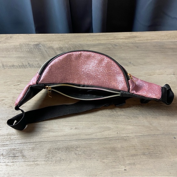 Pink glitter fabric bum bag fanny pack summer child’s zip buckle belt money - Picture 3 of 6